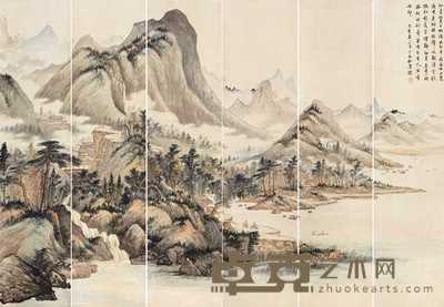若瓢 山水通景 六屏 172.5×250cm